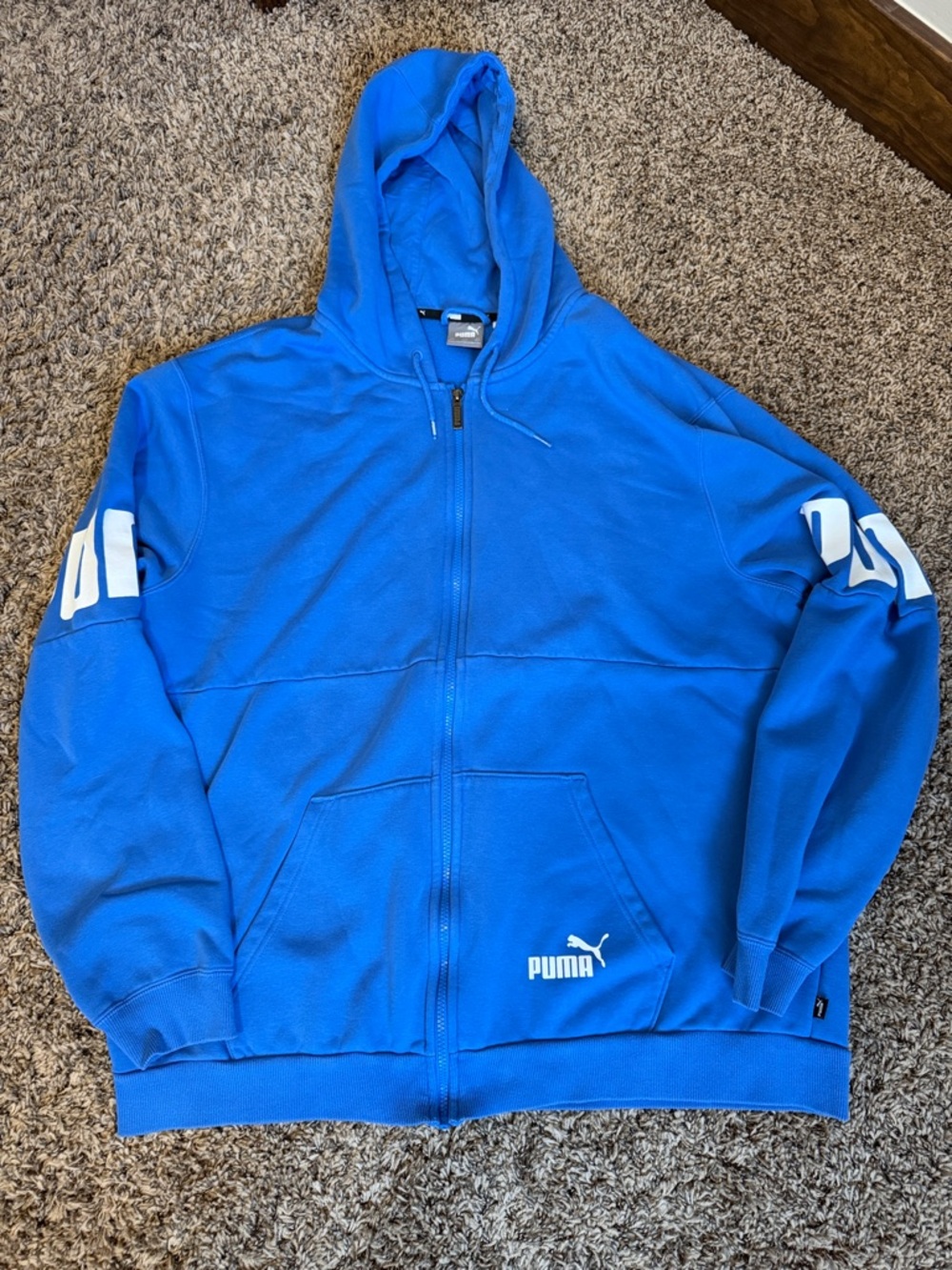 Puma Bright Blue Full-Zip Hoodie with White Logos